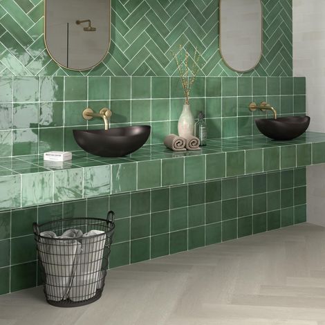 Carrelage Mur Effect Zellige Vert Brillant. Tabarca Vert 15x15cm (1/2)