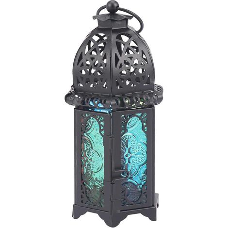 Décoration marocaine classique, bougeoirs coupe-vent, photophores en fer et verre, lanternes suspendues, décoration pour fêtes, maison et mariages (noir) - JBMEDIA (1/4)
