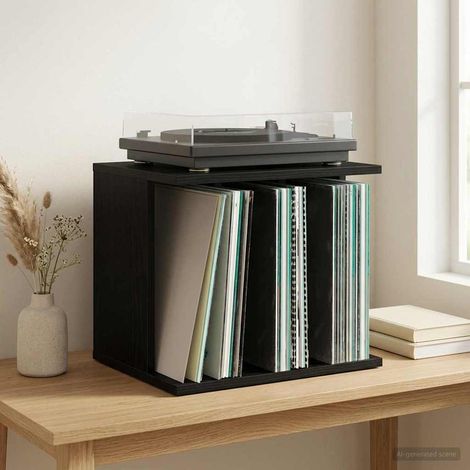 vidaXL Almacenamiento de discos de vinilo Roble Negro 42 x 33 x 36 cm (1/5)