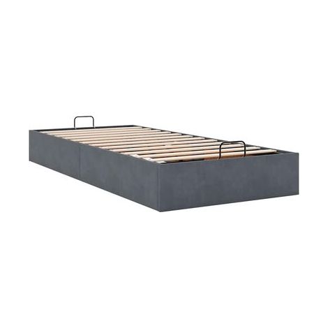 Cadre de lit coffre en velours gris foncé (matelas non inclus) 80 × 200 cm, espace de rangement généreux, velours doux et confortable, idéal chambre à coucher, style moderne, montage simple (1/5)