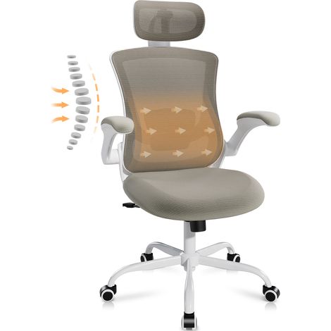COLAMY Office Chair – Ergonomic Desk Chair with High-Back Mesh, Adjustable Lumbar Support & Headrest, Flip-Up Armrests – Brown