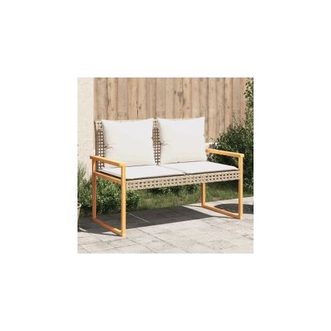 Banc de jardin avec coussin mélange beige résine tressée acacia (1/5)