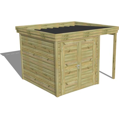 ABRI DE JARDIN bois Pin autoclave 27mm - 3,14x2,64m / 8,3m2 - Bac acier - Abri Français (1/5)