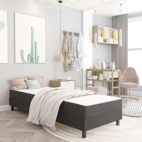 Cama box spring tela gris oscuro 100x200 cm (1/5)