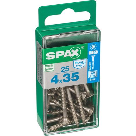 Schachtel mit 25 Einheiten Spax-Holzschrauben mit flachem Edelstahlkopf A2 4,0 x 35 mm Spax (1/5)