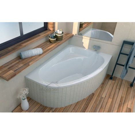 ECOLAM Baignoire d'angle acrylique Cornea 150x100cm droite, baignoire acrylique blanc, siphon, silicone. Belle forme Aspect moderne original produit (1/5)