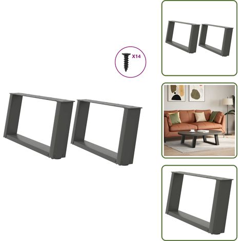 vidaXL Patas para mesa de centro en forma de U (2 unidades), antracita, 70 x (30-31) cm, acero (1/5)