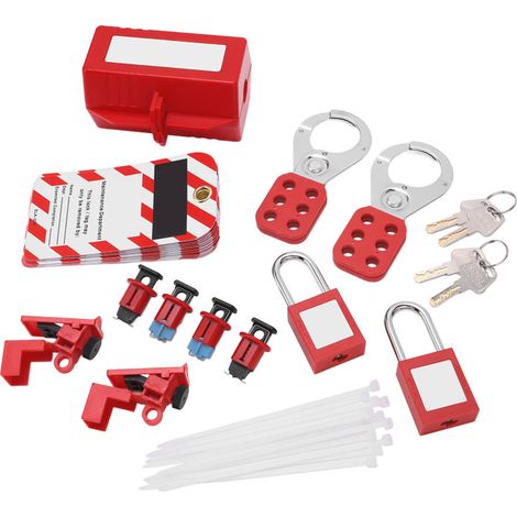 Kit de consignation disjoncteur, cadenas sécurité, étiquettes Loto, moraillons (produits chimiques industriels)