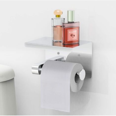 Porte-papier toilette sans perçage avec étagère, porte-rouleau de papier toilette en acier inoxydable SUS 304 Porte-papier toilette auto-adhésif ou à visser Porte-rouleau de papier toilette debout pou (1/4)