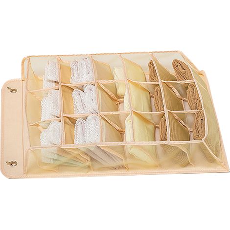 Penderie Organisateur de Sous-Vêtements Suspendu 15 Pochettes Beige Étagère Murale en Tissu Oxford et Panneau PP pour Soutiens-Gorge Chaussettes Slips (1/5)