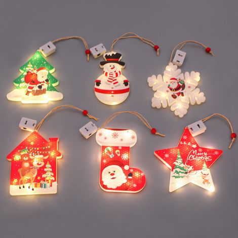 Lot de 6 lumières LED décoratives de Noël avec motifs d'étoiles et de bonhommes de neige pour la décoration intérieure des fêtes, adaptées aux murs et aux fenêtres (ensemble de six pièces) (1/4)