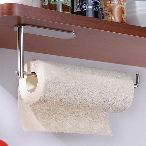 Porte-rouleau de papier essuie-tout en acier inoxydable - Support de rouleau de papier essuie-tout à fixer sous un meuble de cuisine, sans perçage (1/3)