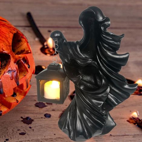 Ensemble de 1 figurine de jardin en résine « Ange des Enfers » pour Halloween, avec lanterne lumineuse (piles incluses), décoration noire en boîte carton (1/4)