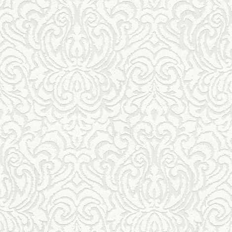 Carta da parati barocca Profhome 961932 Carta da parati tessile strutturata in stile barocco opaca bianco 5,33 m2