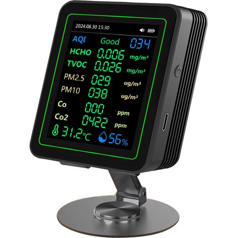 Detector de CO2 12 en 1 y monitor de calidad del aire con sensor PM2.5 de alta precisión para partículas finas, humedad y condensación. (1/5)