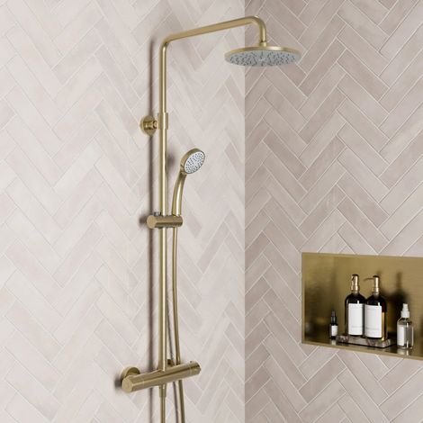 Thermostatic Designer Mixer Shower Dual Head Rainfall Cool Touch Brushed Brass (1/5)