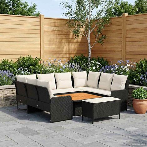 vidaXL Ensembles de meubles avec oreiller 7 pcs Noir et Crème Rotin PE (1/5)