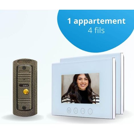 Portier interphone vidéo PINO 4 Fils - 2 écrans blancs 7" - avec mémoire photos