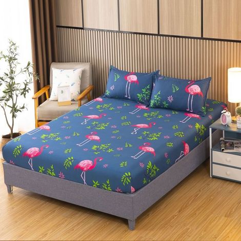 Housse de Matelas 150x200 cm avec Élastique, Drap-Housse Imprimé Flamant Rose pour Lit Double, Housse de Protection Fine et Ajustée (1/2)