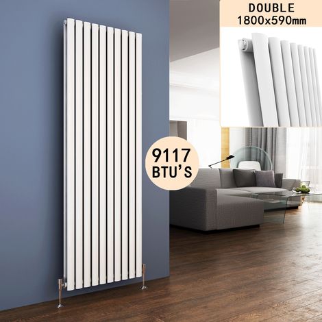 ELEGANT 1800 x 590 mm Vertical Column Designer Radiator Double Oval Panel White Central Heating Radiators