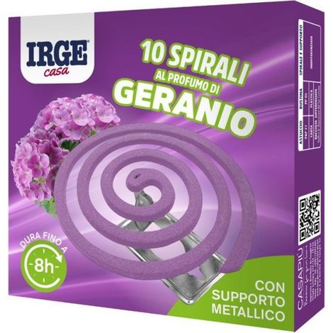 TRADE SHOP - Set 48pz Da 10 Spirali Insetticide Spirale Profumo Geranio 13gr Supporto Metallico Can6945a -
