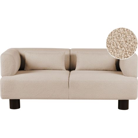Divano a 2 posti rivestito in materiale idrorepellente con gambe in legno e braccioli lineari beige Movik