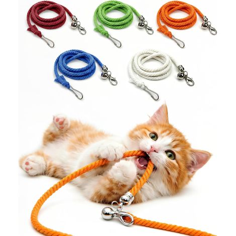 Lot de 5 cordes de rechange pour chat - Jouet interactif en corde de coton avec clips et clochettes pour chats d'appartement (1/5)