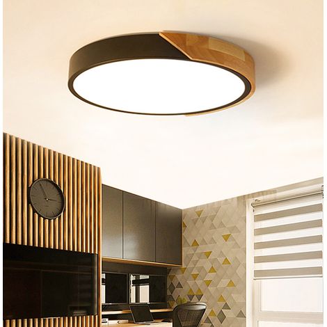 LED Ceiling Light Modern Round 24W Lamp 30cm Warm Light for Bedroom Living Room Black (1/5)
