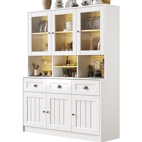 CHICFURN Credenza da cucina 140 x 40 x 175 cm in MDF bianco con LED e vani (1/5)