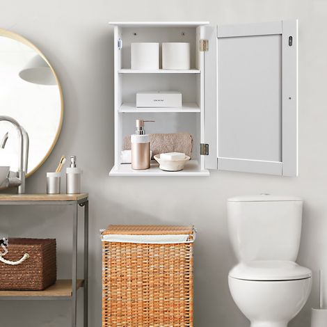 White Bathroom Wall Cabinet Storage Shelf Door Cupboard MDF Shelves Vanity Unit (1/5)