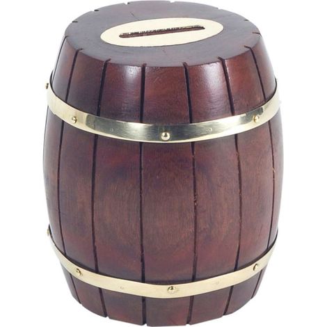 Tirelire tonneau en bois et Laiton 11 cm