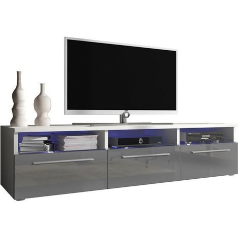 Mueble TV Nashville 100, Blanco + Gris brillante, Número de puertas: 3, Número de cajones: 0, 150x35x46cm, LED (1/4)