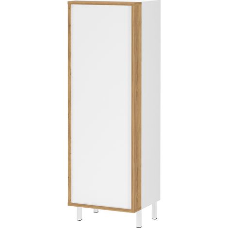 Badezimmer Midischrank 39 cm breit in Weiß mit Eiche, Metallfüße - TRAPANI-01 (1/5)