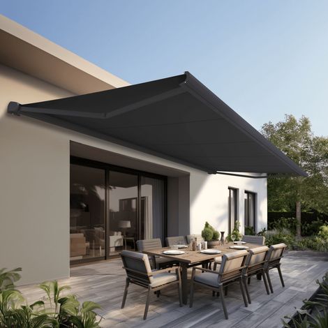 Ombrazur – Store banne coffre intégral motorisé 6x3,5m – Toile acrylique anti-UV – Aluminium gris anthracite – Inclinaison 0° à 75° (1/4)