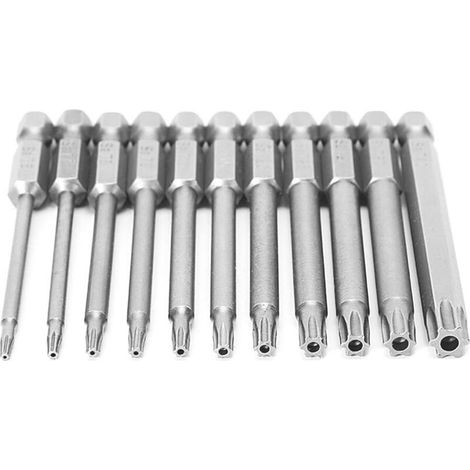11pcs 75mm T6-T40 S2 Acier Tournevis Torx magnétique de sécurité 6.35MM(1/4") Hex Shank (1/5)