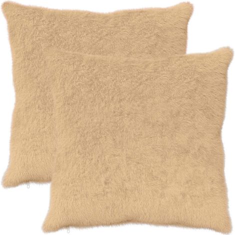 Filiyano-Lot de 2 housses de coussin HEERLEN blanc crème 55 x 55 cm imitation fourrure de lapin (1/5)
