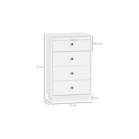Commode blanche à 4 tiroirs en bois composite avec rangement pratique et style moderne pour salon, chambre et entrée (1/5)