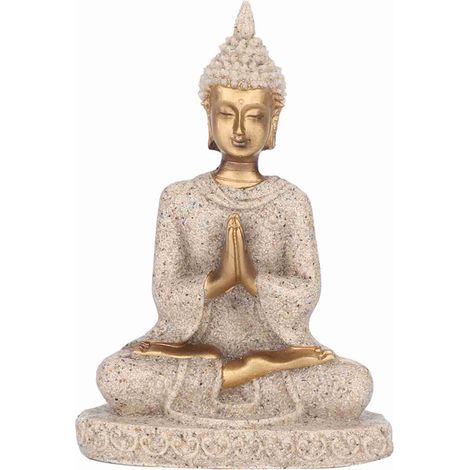 Eosnow Statue de bouddha assis en méditation, figurine sculptée, artisanat pour la décoration de la maison, ornement (A doré)