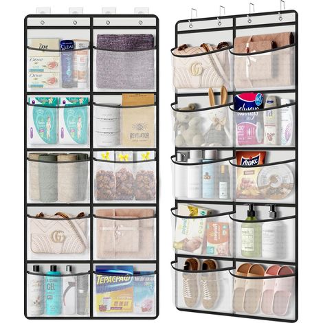 Conjunto de almacenamiento colgante de 2 piezas para puerta con 10 bolsillos de malla – Organizador colgante con 4 ganchos – Estantes colgantes de 54,5 x 126 cm para dormitorio, sala de estar y baño