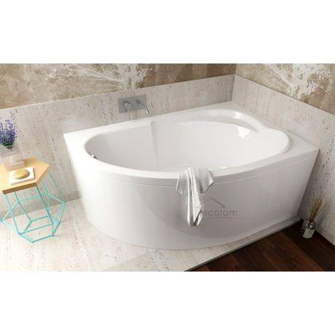 ECOLAM Baignoire d'angle Standard Polimat 130x85 cm droite + tablier pieds siphon + silicone Set complet (1/5)