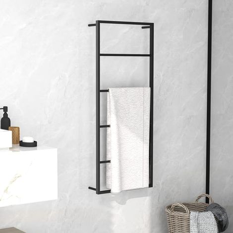 Porte-serviette pour Étagère de Rangement Support de Porte-Serviettes Salle de Bains Noir 45x10x115 cm Acier VXN4256 (1/5)