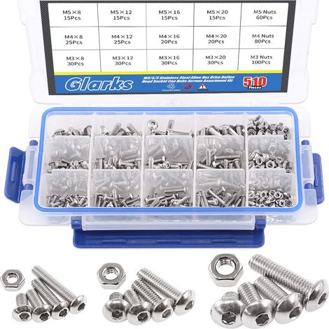 510 pcs M3 M4 M5 en acier inoxydable 304 Allen hexagonale Drive Button Tête Socket Cap Boulons Vis Assortiment kit (1/5)