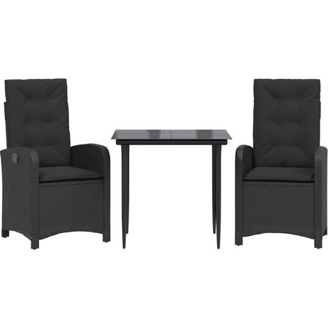 Maison Exclusive - 3-tlg. Garten-Essgruppe mit Kissen Schwarz Pol