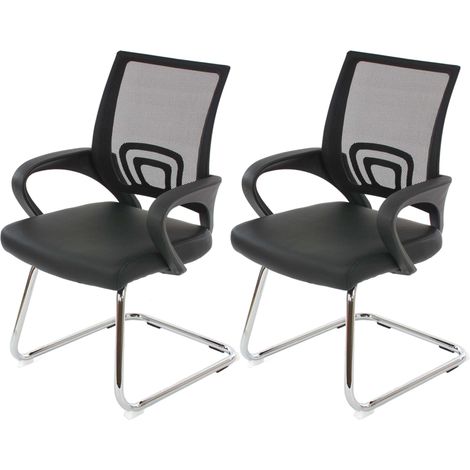 Set 2x sedie ufficio studio sala attesa Ancona 59x57x92cm ecopelle tessuto traspirante nero