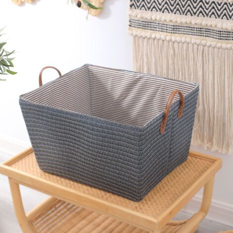 Panier de rangement pliable tissé, gris, 45 x 35 x 25 cm, 1 pièce avec poignées Panier à linge