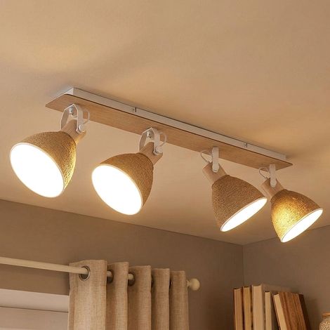 Deckenstrahler Wohnzimmerlampe Holz braun schwenkbar 4-flammig weiß L 85,5 cm (1/5)