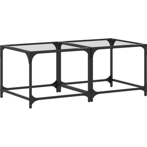 Tables basses avec dessus en verre transparent 2 pcs  Table de salon  Table de café acier (1/5)