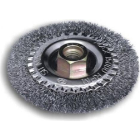 FPLUS cepillo alambre bloque 115 m-14 , Cepillos circulares de hilo ondulado aptos para trabajos de corte en superficies irregulares, con cantos, perfiles y hendiduras. Acero ondul