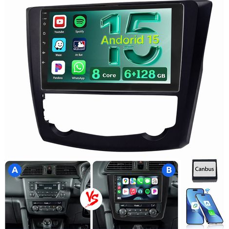 Android 15 Carplay Autoradio GPS WiFi BT Pour Renault Kadjar 2015-2022 6+128G