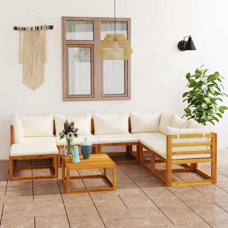 vidaXL Muebles de jardín 8 pzas cojines crema madera maciza de acacia (1/3)